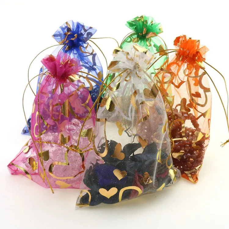 심장 크리스마스 선물 포장 가방 오간자 드로 스트링 가방 도매 사탕 가방 보석 패키지 디자인