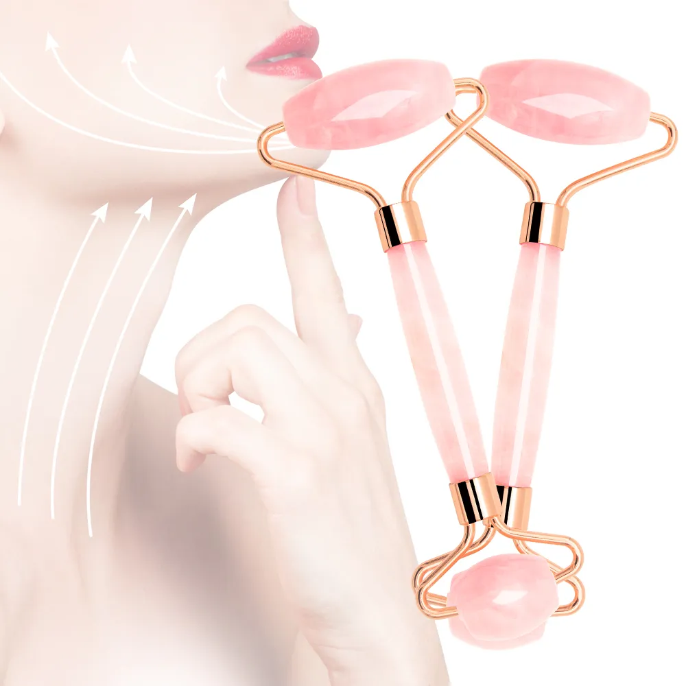 Rose Quartz Jade Roller Massage Facial Massager Machine Face Roller Facial Roller Face Slimming Massager Body Neck Head Massager