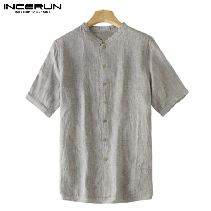 Plus Size S-5XL Fashion Plain Shirts Mens Dress Man Clothing Summer Tee Tops Short Sleeve Loose Fit Button Down Camisa Hombre274Z