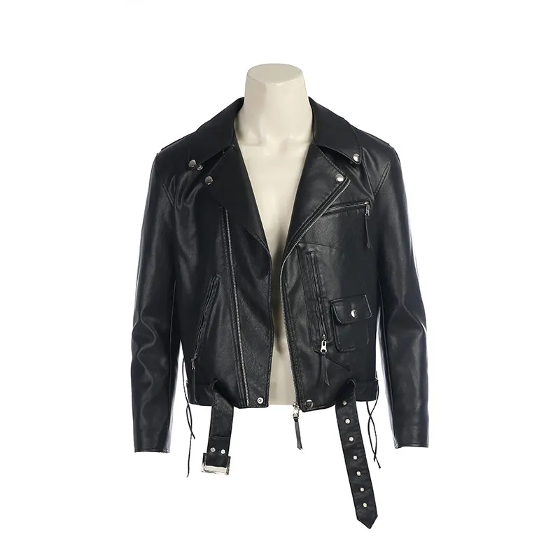 Film Terminator 2: T800 Cosplay Kostüme Terminator Jacken Schwarz PU Leder Jacke Motorrad Mantel Für Männer Kleidung