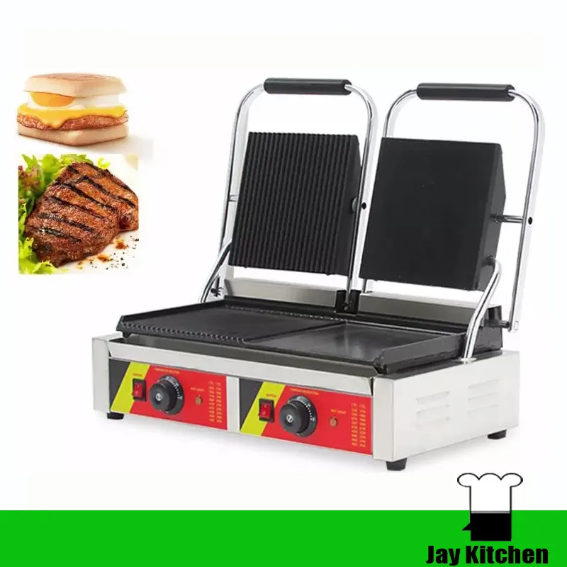 Grill à panini commercial à double plaque, machine à barbecue, plaque chauffante électrique, machine à sandwich, équipement de collation électrique