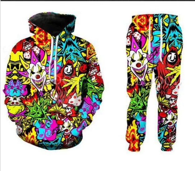 Commercio all'ingrosso - Nuovi uomini / donne di moda Insane Clown Posse Felpa Jogging Divertente stampa 3D Felpe con cappuccio unisex + pantaloni ZZ021