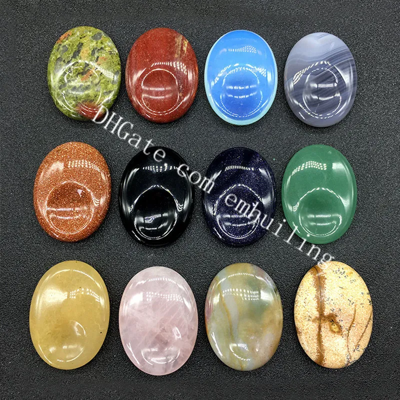 10Pc 30*40mm Smooth Natural Quartz Crystal Thumb Worry Stone Assorted Semi Precious Gemstone Palm Stone Polished Reiki Healing Comfort Stone