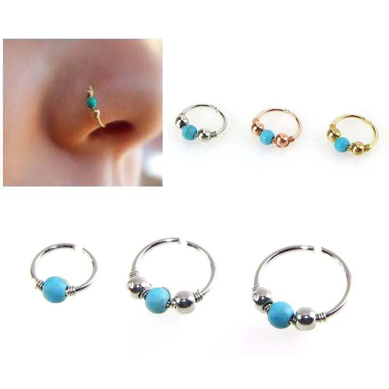 Adorável Turquoise Bead Nose Nose Ring prego bonito Body Piercing Jóias também adequado para Brincos Navel Rings