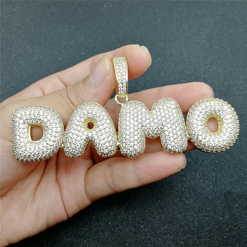 A-Z Bling Gelado para fora Cz letra Nome personalizado Colar Pingente para Mulheres Homens Hip Hop Jóias Colar