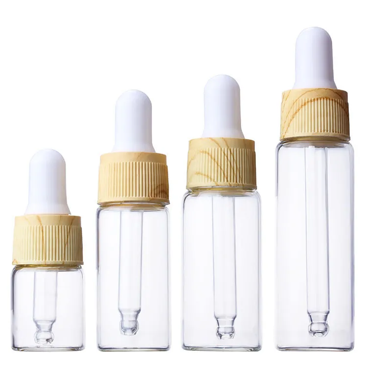 ウーン穀物のプラスチックキャップドロッパーボトル竹ガラス5ml 10ml 15ml 20mlのエッセンシャルオイルEジュースバイアル