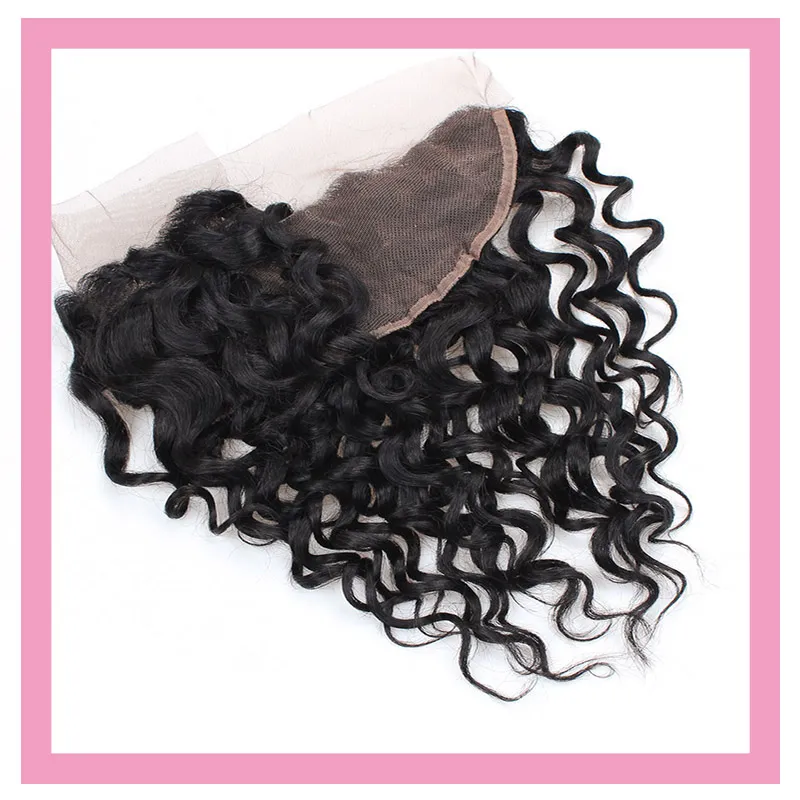Peruvian Human Hair 13x4 Lace Frontal Water Wave Curly Virgin Hair Products Tretton av Four Lace Frontal med Baby Hårstilar