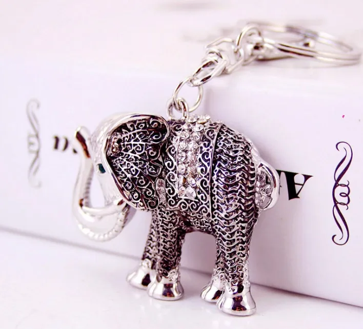 NEW Crystal Rhinestone Cute Elephant Metal Keychain Keyring Car Keychains Purse Charms Handbag animal elephant Pendant Best Gift