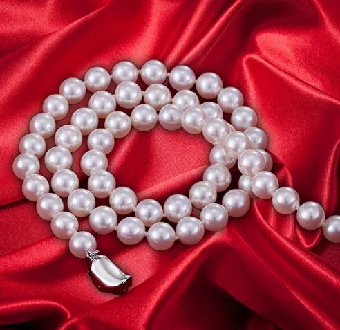 Joysía Fina Blanco Natural de 9-10 mm Collar de Perlas de Agua Dulce Perla Genuina Enviar Mamá Broche Plata 925