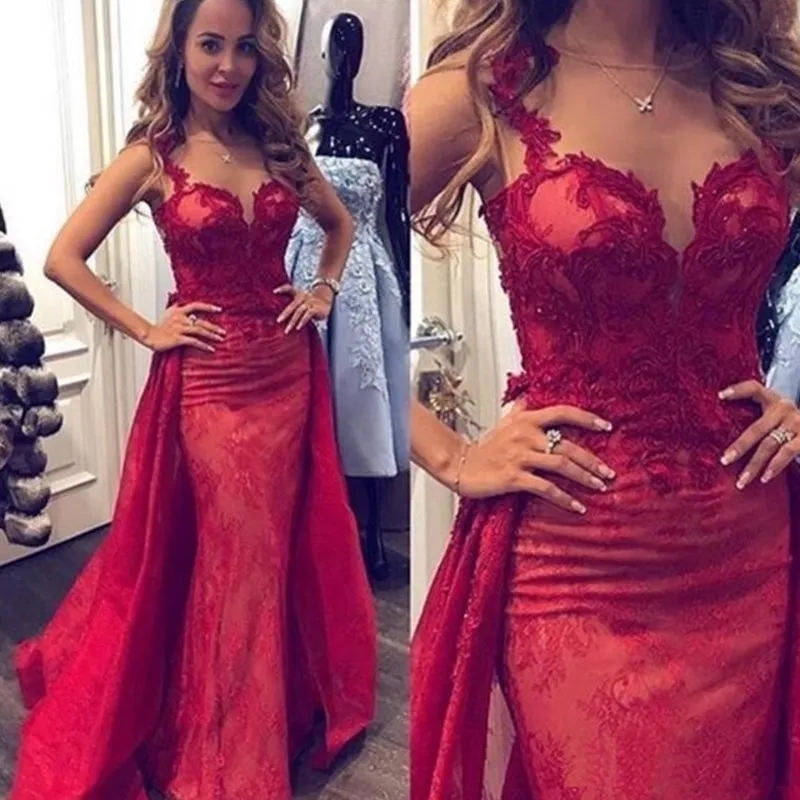 2021 Prom Dresses Lace Applique Sheer Neck Formell Mermaid Celebrity Dresses Evening Wear Special Occasion Robes de Bal Longu