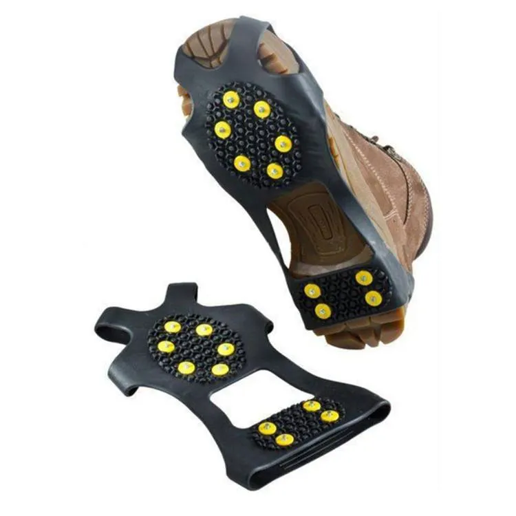 10 Stål Ice Cleats Anti-Skid Snow Ice Climbing Sko Spikes Grips Crampons Spikes Cleats Overshoes Klättra Grip T2i069