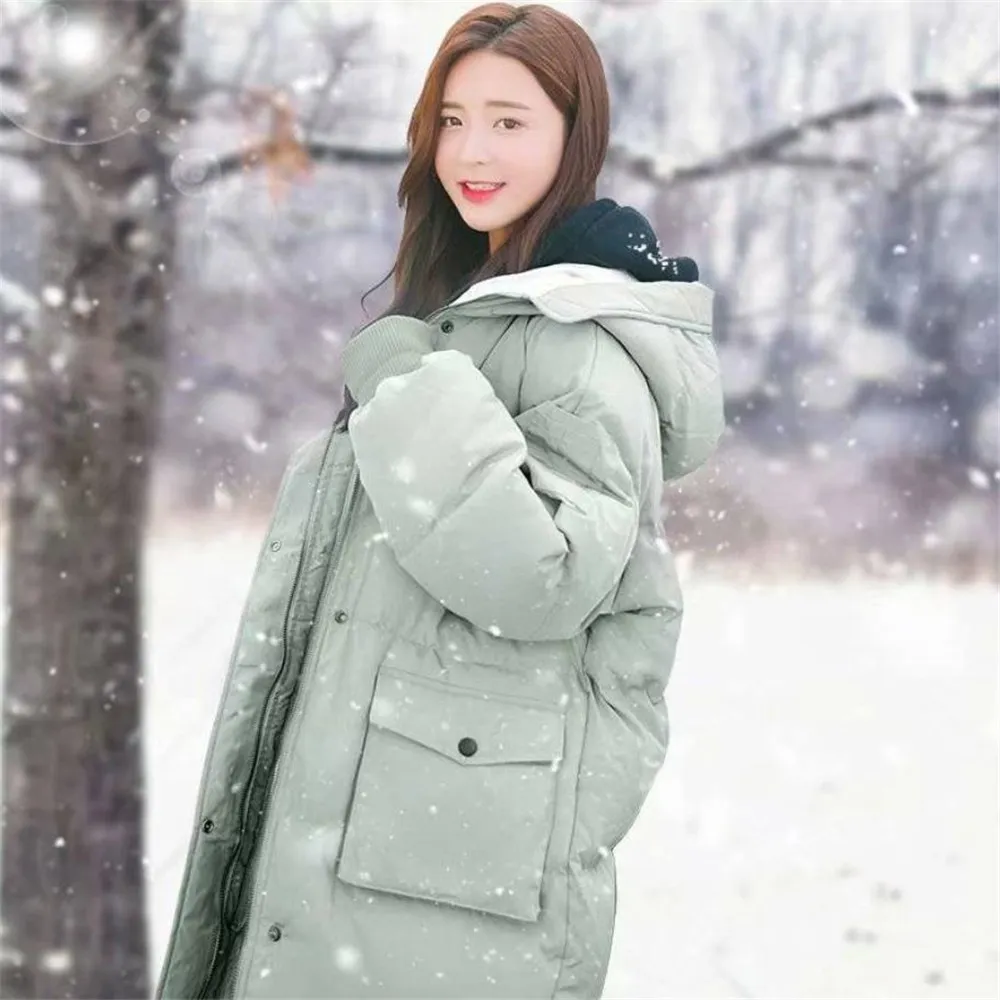 Piumino da donna Parka lungo sciolto con cappuccio addensato giacca invernale calda solido cappotto invernale casual cappotto femminile capispalla veste hiver