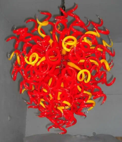 100% Mouth Blown CE UL Borosilicate Murano Glass Dale Chihuly Art Solid Red Yellow Pendant Modern Dining Room Chandelier