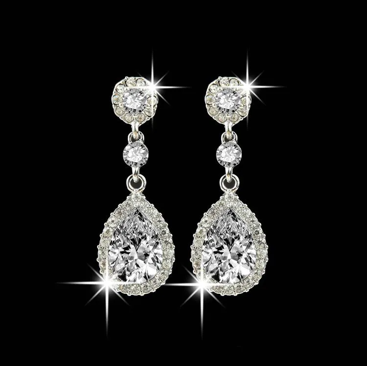 Shining Fashion Buy one get Crystals Earrings Silver Rhinestones Long Drop Earring For Women Bridal Jewelry 5 Colors Wedding Gift For Friend