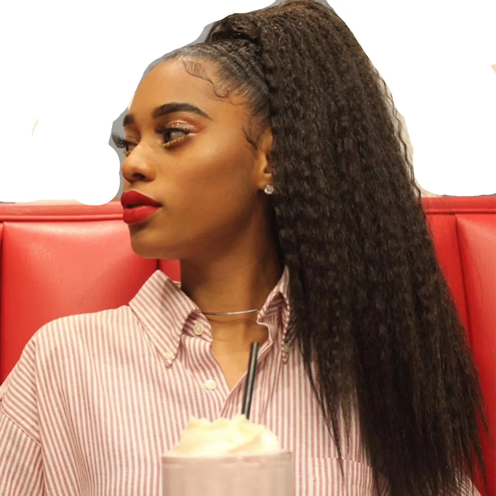 Drawstring Kinky Straight Ponytail Human Hair Bun Chignon  display picture 1