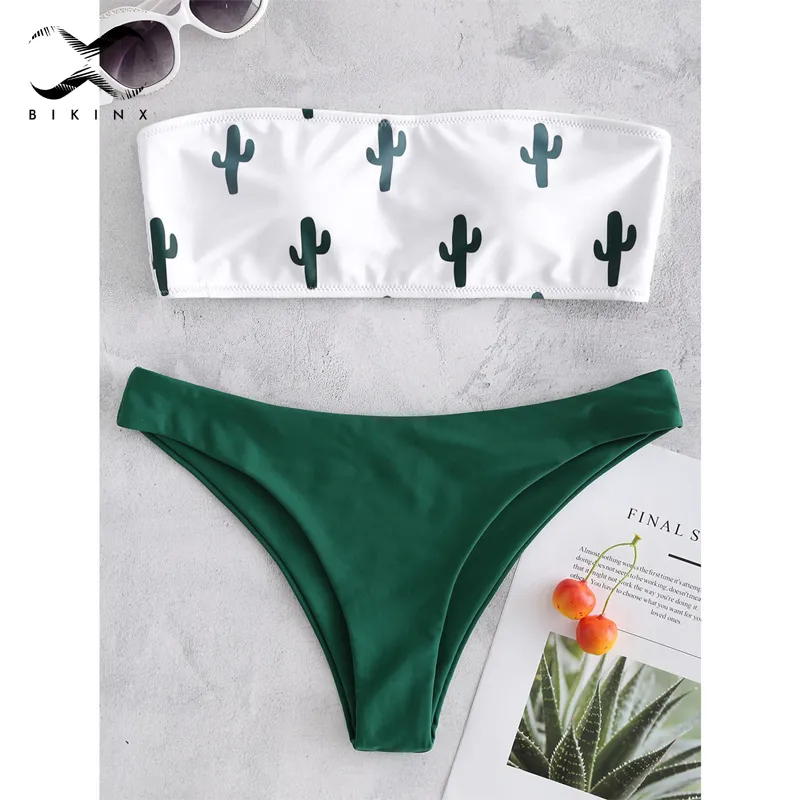 Bikinx bandeau badkläder kvinnor push up baddräkt kvinnlig kaktus tryck mikro bikini 2020 sexig baddräkt strand badare Biquini ny