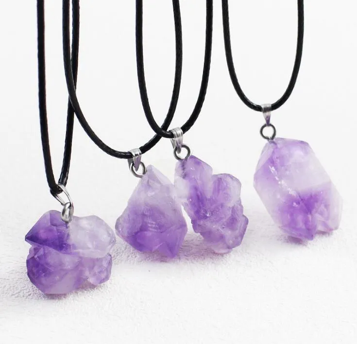 Hot Sale Natural Gemstone Pendant Necklace Crytal Stone Charm Necklaces Amethyst Necklace irregular shape ramdomly GD36