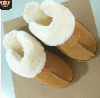 Winter Warm Genuine Leather Suede Cotton Slippers Men Women Cow-Split Slipper Boots Snow Boots Designer Indoor Cotton Slippers