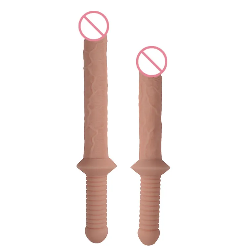 Forma di spada Grandi dildo Maniglia Design Grande piccolo pene in carne Flessibile e realistico Dildo Cazzo Masturbazione femminile Giocattoli sessuali. T200520