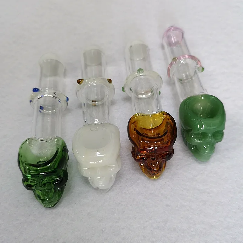 Colored single-wheel skull glass Smoking Pipes Glass Water Pipes Tobacco Pipe Hand Spoon Pipe For Smoking SW62