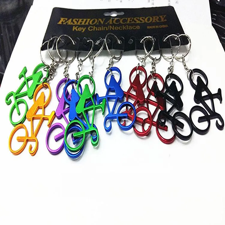 120 stuks gemengde kleuren fietssleutelhangers fietssleutelhangers fles wijn bier opener bar tool metalen sleutelhangers sieraden sleutelhangers Gifts268G