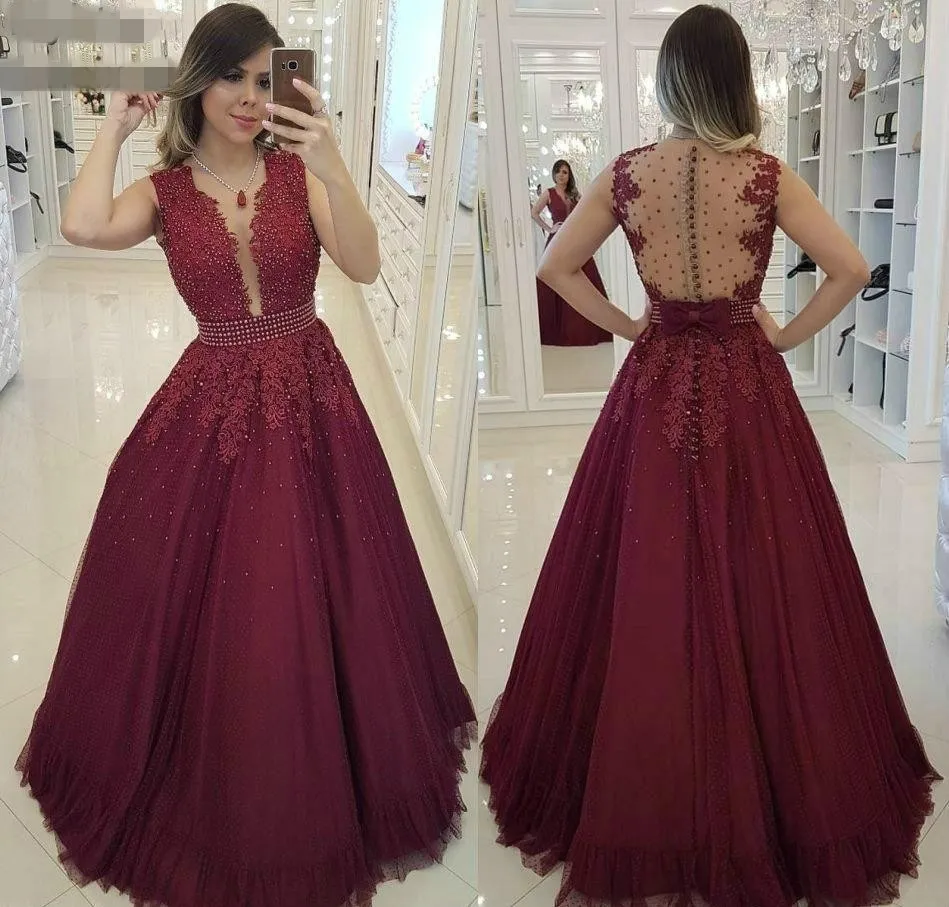 2020 Sexy longue robe de bal rouge foncé bordeaux dos nu sans manches robe de soirée sur mesure, plus la taille robe de bal élégante robe de bal