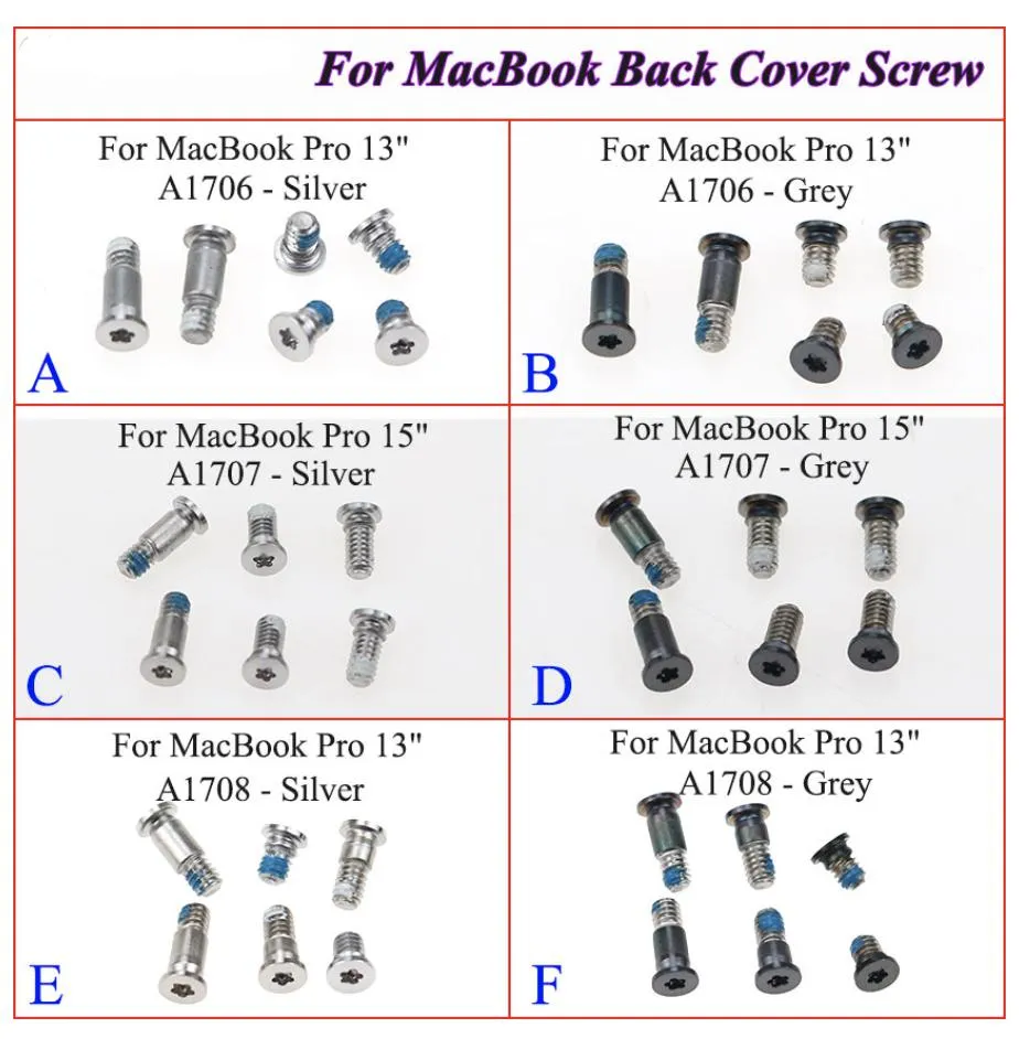 10 set di fondo del computer portatile della copertura posteriore della vite per MacBook Pro 13 "15" 17 "A1278 A1286 A1297 A1466 A1398 A1706 A1707 A1708