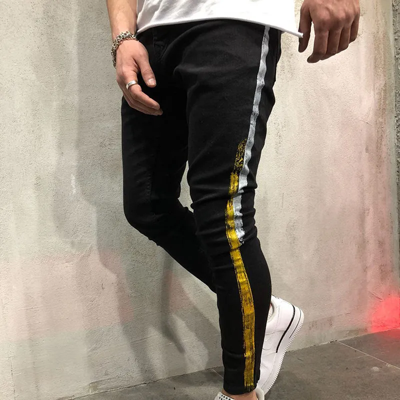 Erkek Erkekler için Delikli Stilist Kalem Jeans Skinny Ripped Tahrip Stretch Slim Fit Hop Hop Pantolon Soğuk