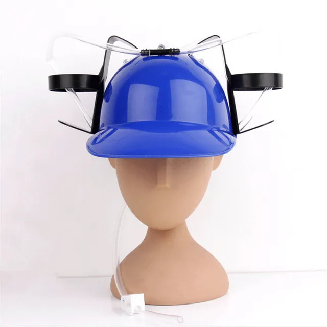 Drinking Helmet - Adjustable Can Holder Cap Drinker Favor Hat - Straw for  Beer Soda - Party Fun Beverage Gadgets (Blue)