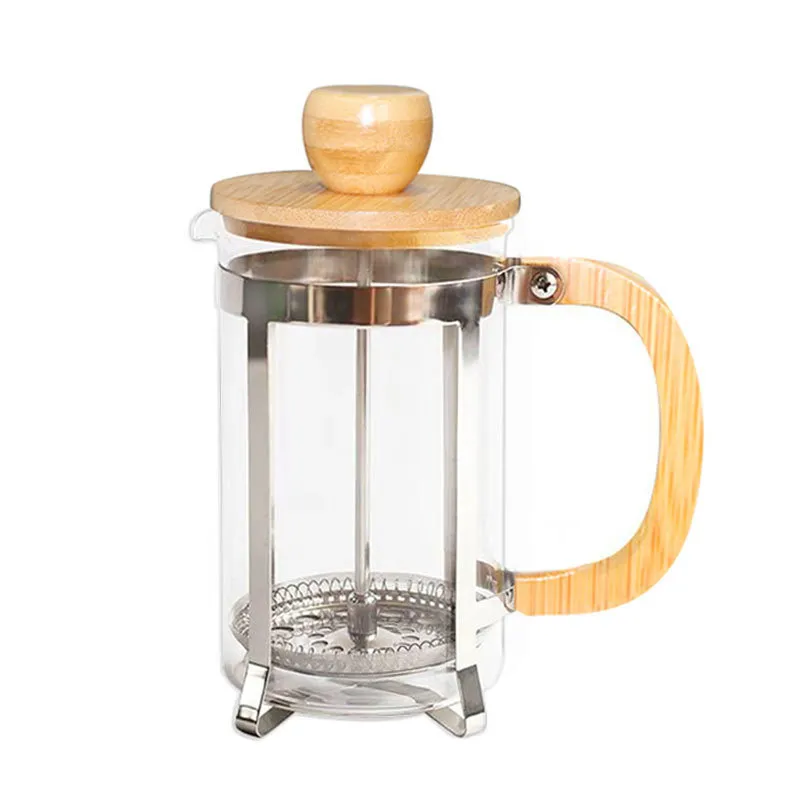 Stainless Steel Coffee Pot with Bamboo Lid and Handle French Press Portable Tea Glass Kettles Tea filter GGA2630