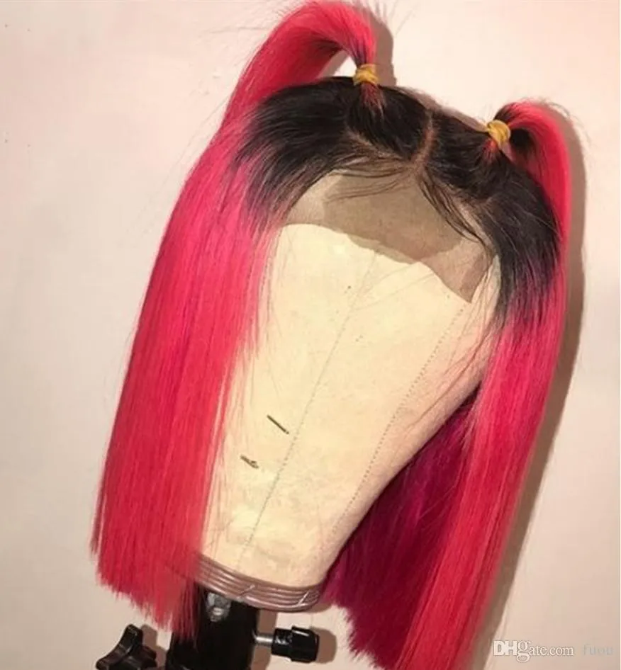 Cheveux brésiliens Ombre 1B Rouge 13x4 Bob Lace Front Perruques Cheveux Humains Remy Ombre Bob Perruque Pour Les Femmes Pré Plumées Sans Colle Court Bob Perruques