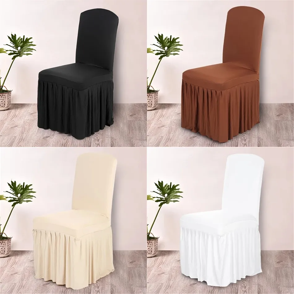 4 kleur stoel rok cover bruiloft banket stoel beschermer slipcover decor geplooide rok stijl stoelhoezen elastische spandex stoelen covers