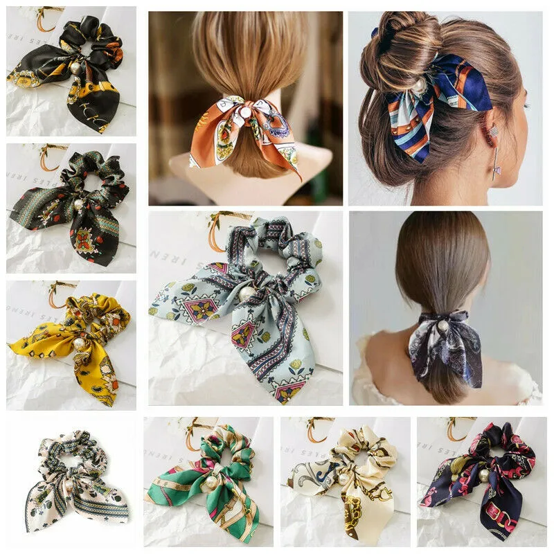 Sólidas florais Bow cabelo Scrunchie faixa elástica laços de corda Scarf Acessórios de cabelo acessórios de cabelo acessórios para tranças