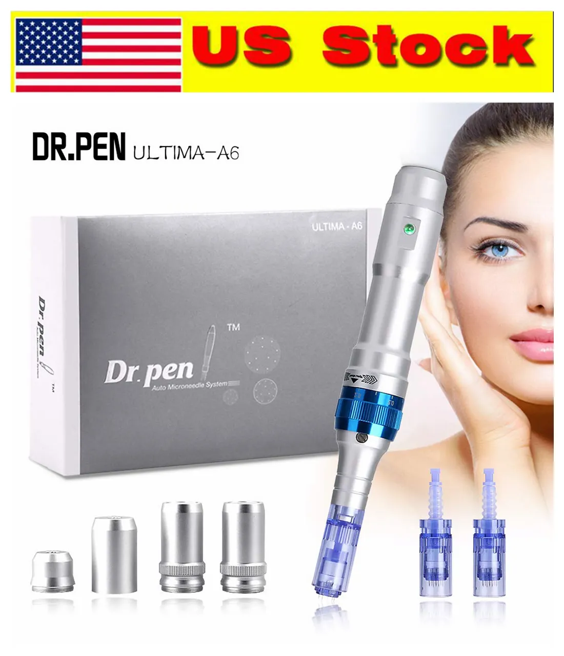 Authentic US Stock !!! Sans fil électrique Ultima Dr Pen A6 rechargeable Derma Pen Micro aiguille cartouche Conseils acné Scar Removal beauté