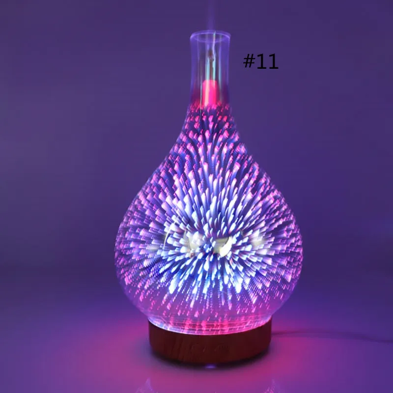3d fyrverkerier ledd nattljus luftfuktare glas vas form arom essentiell oljediffusor dimma tillverkare ultraljud luftfuktare gåva