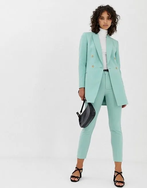 2020 Nowy przylot Sky Blue Business Kombinezon Business Kobiet Office Mundur Ladies Formal Pants Suit Dwute Breasteed Women's Tuxedo