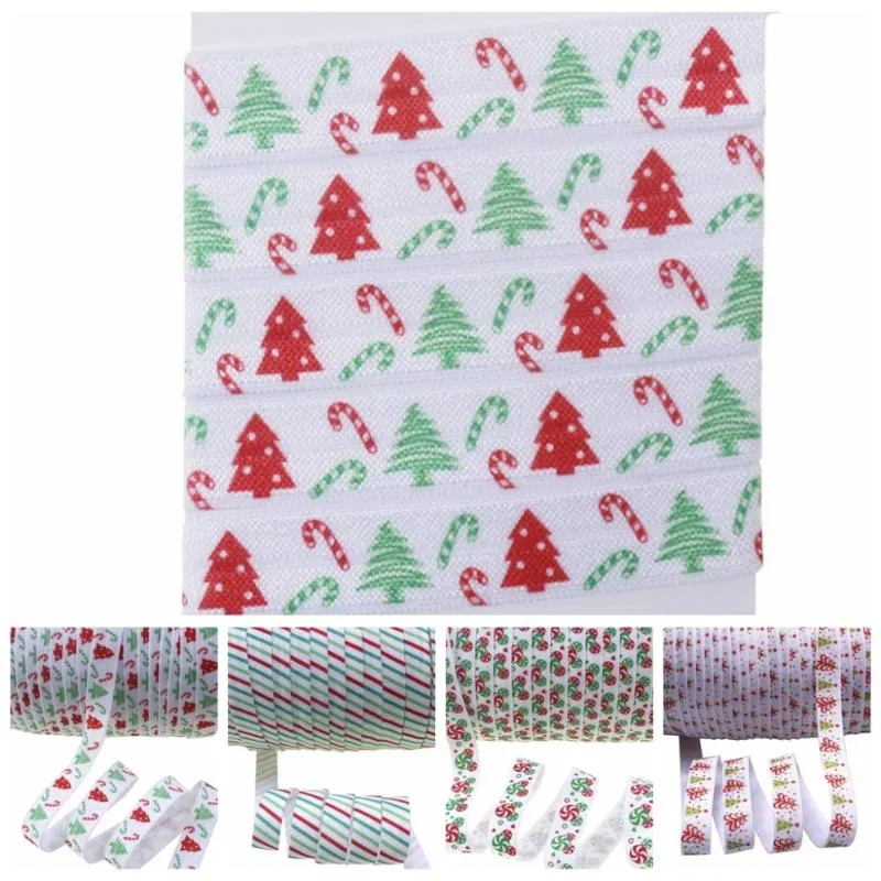 5/8 "Transferência de calor da árvore de Natal Presente de Natal Doces Dots Dobre sobre Elastic Fee Elastic para Headband Ties Bem-vindo Personalizado Impresso