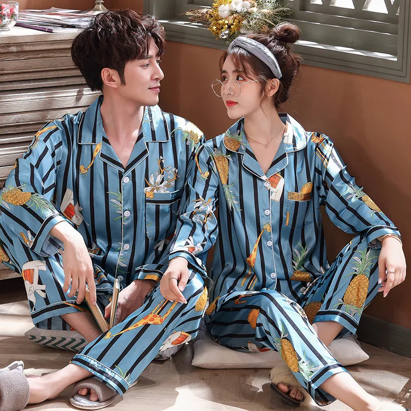 Pyjama de luxe costume Satin soie pyjamas ensembles Couple vêtements de nuit famille Pijama amant nuit costume hommes femmes décontracté maison vêtements