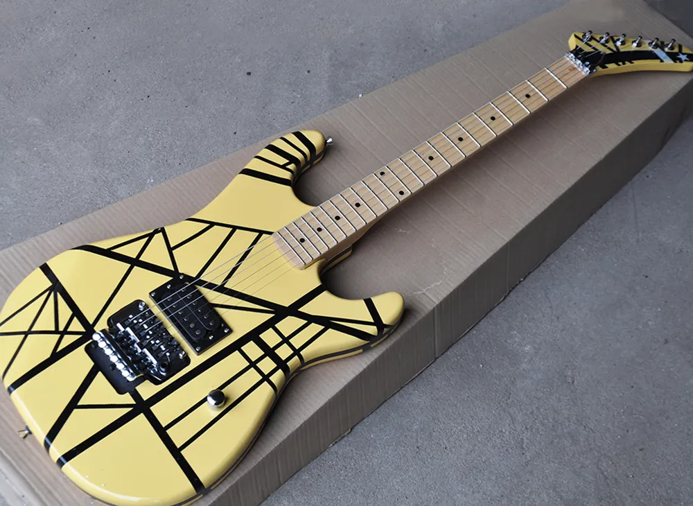 Guitare électrique jaune avec bande noire, Floyd rose, touche en érable, 22 frettes, personnalisable, vente en gros d'usine
