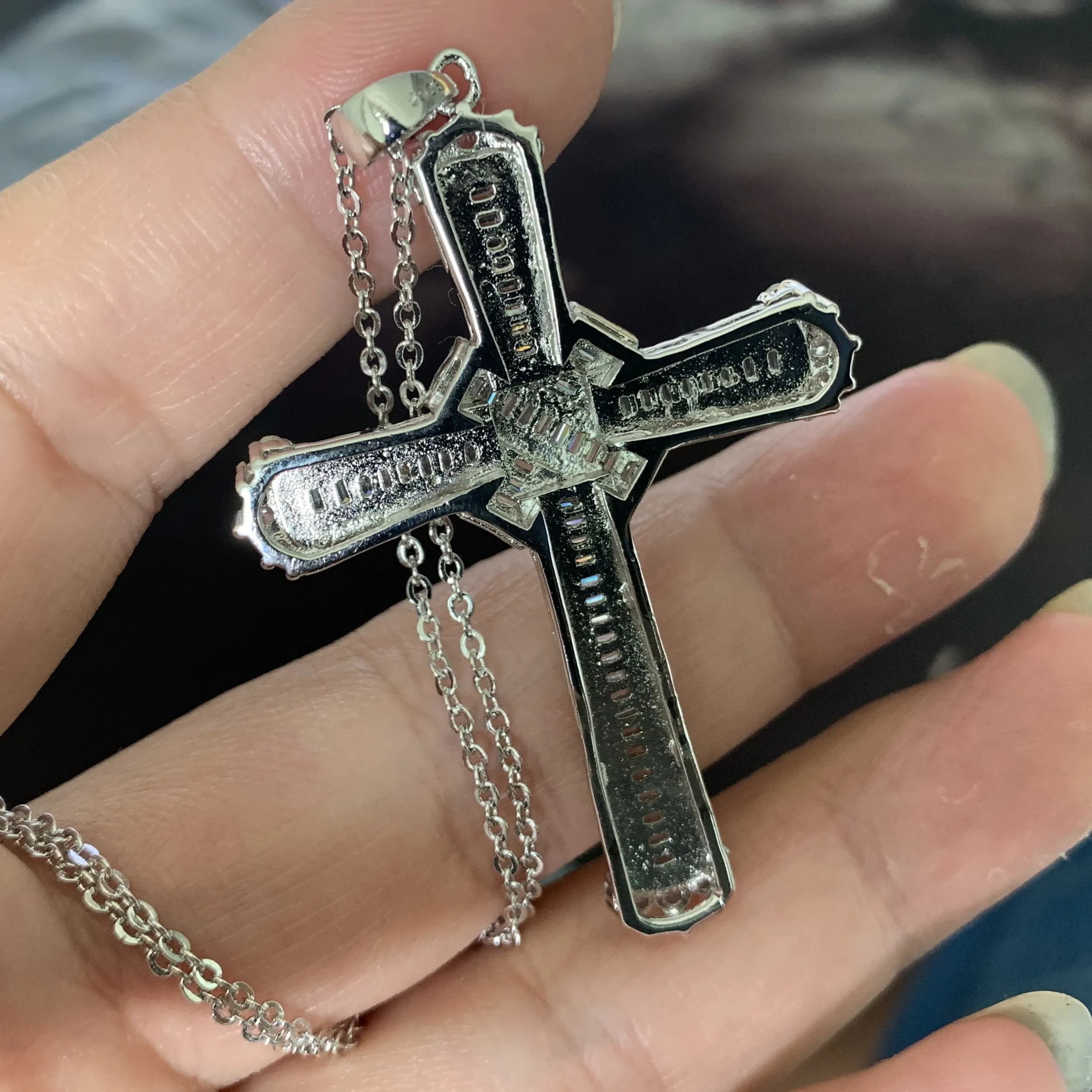 New Style Cross Necklace Drop Real 925 Sterling Silver Full Princess Cut White Topaz CZ Diamond Women Necklace G3395253