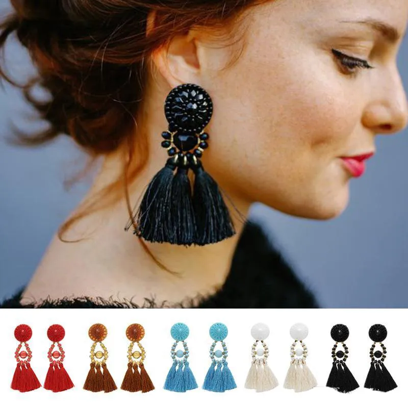 10 couleurs New Bohemian Déclaration Tassel Boucles d'oreilles pour les femmes Vintage ethnique Goutte Dangle Fringe Mode Bijoux Boucles d'oreilles Femme Bijoux Cadeaux