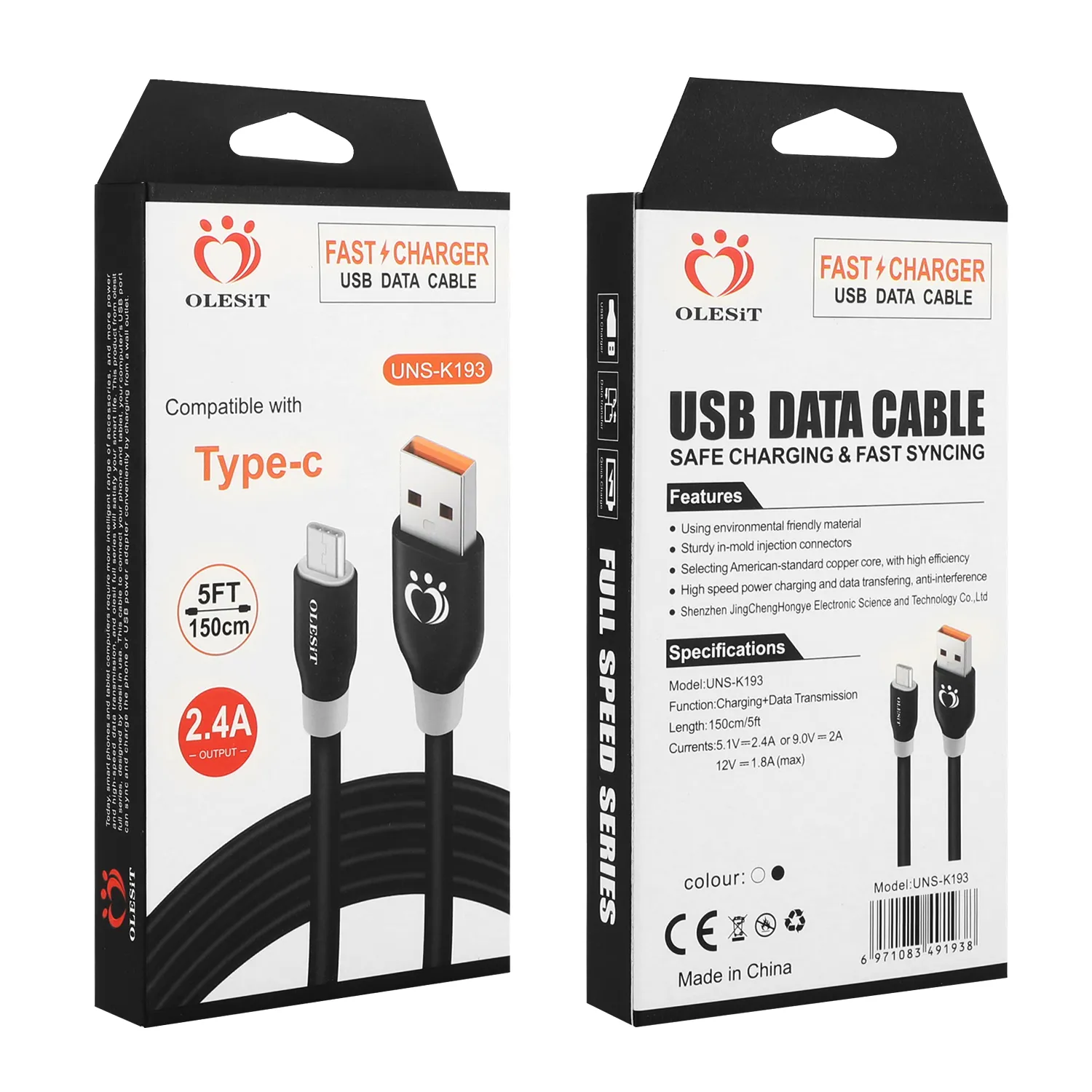 Cavi Olesit 1.5m 5ft 3M 10FT OD5.0 caricabatterie rapido audace Micro USB Cavo dati tipo-c per samsung huawei con scatola al dettaglio