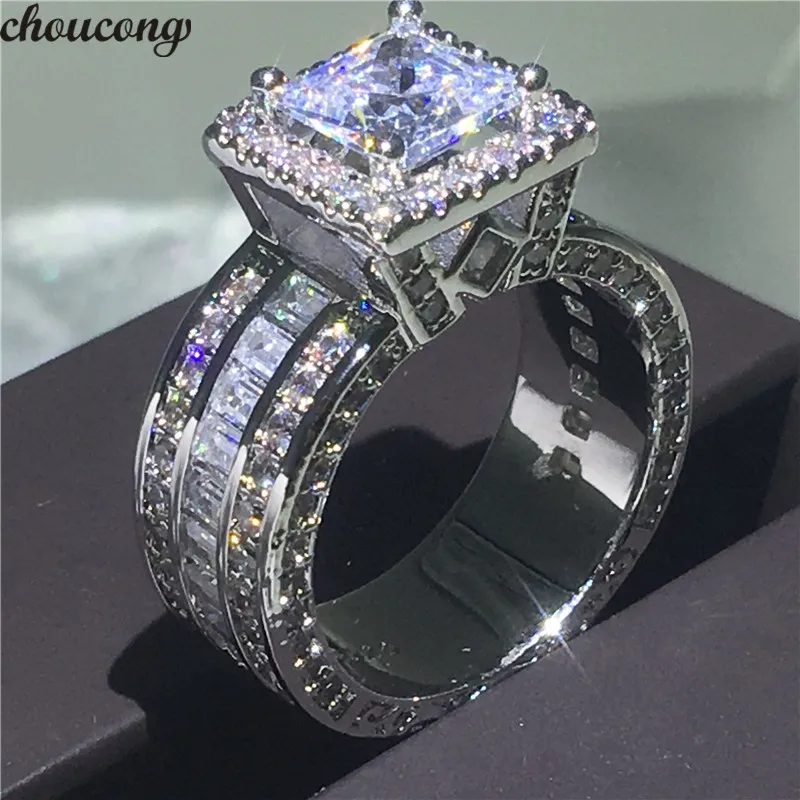 Choucong Vintage Court Ring 925スターリングシルバープリンセスカット5A CZストーンエンゲージメントウェディングバンドリング女性ジュエリーギフト