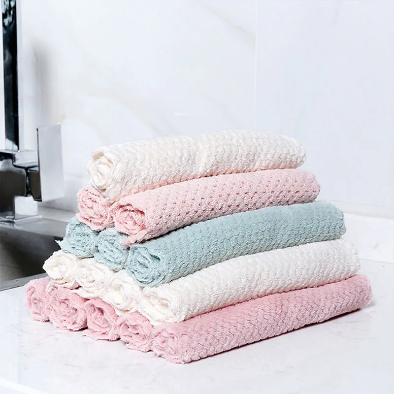 Acheter 5 pièces serviette en microfibre absorbant cuisine chiffons de  nettoyage torchon chiffon tissu ménage nettoyage lavage torchon