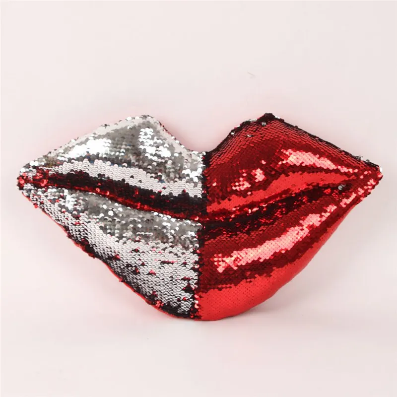 Sequin Lips Cushion Mermaid Sequin Lips Pillows Red Silver Mouth Car Sofa Living Room Cafe Decor Cushions