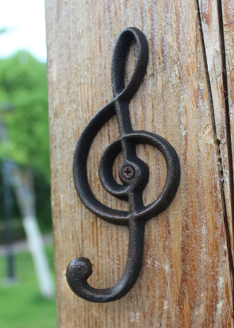 10 pezzi Nota musicale Clef Metallo Gancio in ghisa da muro Gancio da cucina Holder Vintage Coat Hat Bag Hanger Organizer Holder Home Shop Decorazione del muro