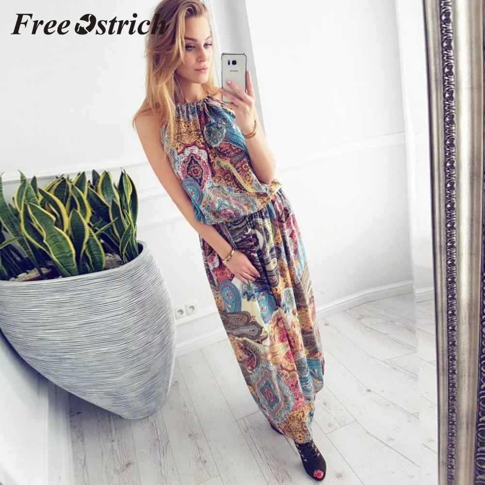 Женское летнее винтажное длинное макси-бохо, вечернее пляжное платье с цветочным принтом, богемное модное длинное платье для женщин