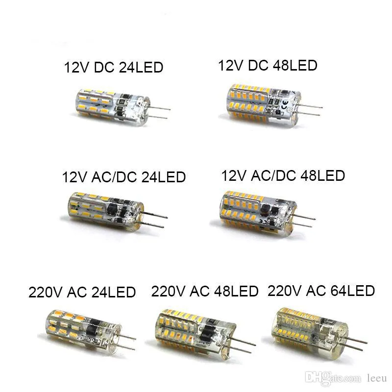 LED G4 Bulbo Mini Bulbo Milho DC12V AC / DC12V 220V 24led / 48LED / 64LED Frio / Quente Branco 1W LED pode substituir o halogéneo 10w