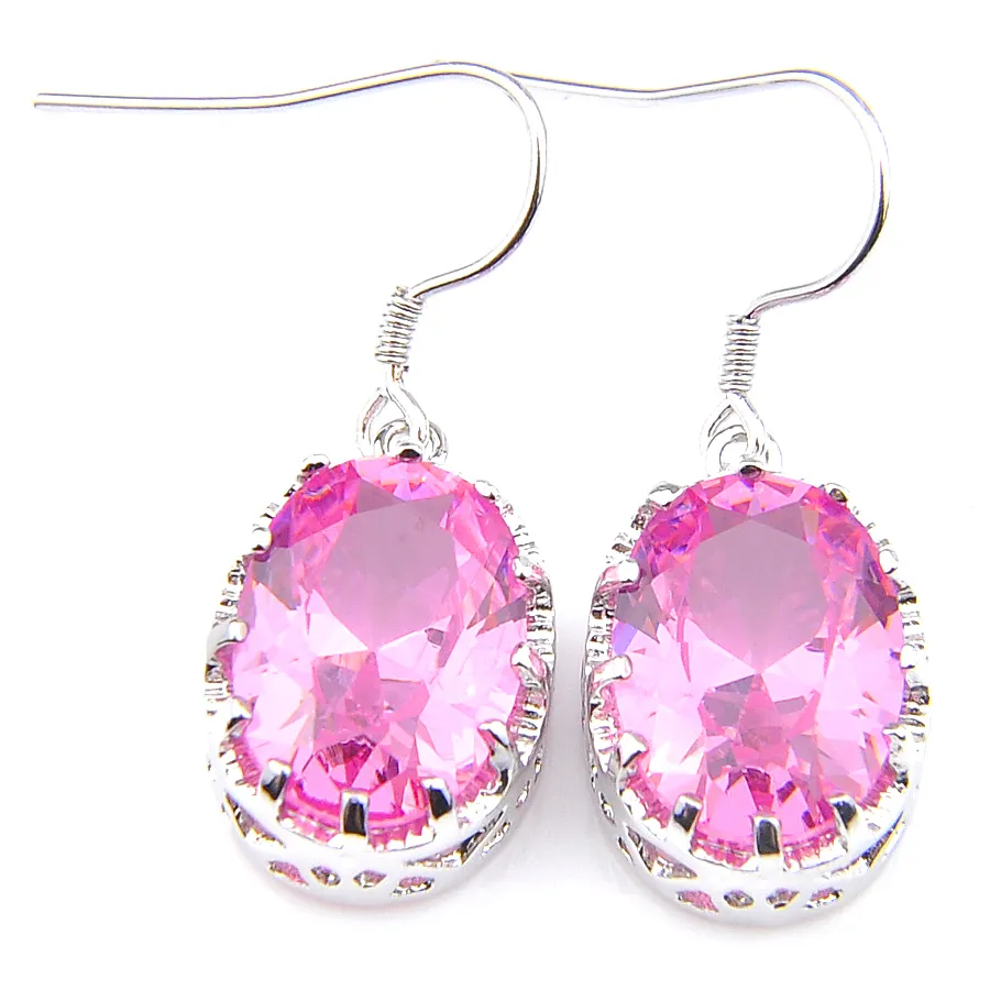 Luckyshine 925 argent sterling plaqué rose kunzite pierres précieuses boucles d'oreilles nouvelles femmes mode fine bijoux cadeau crochet boucles d'oreilles