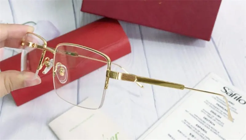 Bästsäljande glasögonram 18k Halvram Guldpläterade Ultra-Light Optiska glasögon för män Business Enkel Style Toppkvalitet med låda 0012